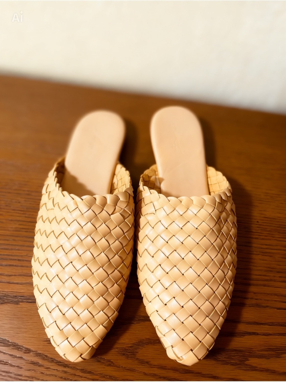 Woven Slip-On Mules in Beige - Women's Fashion